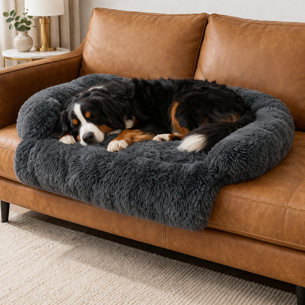 Bernese Mountain Dog napping on the Dark Grey Lull dog sofa cover