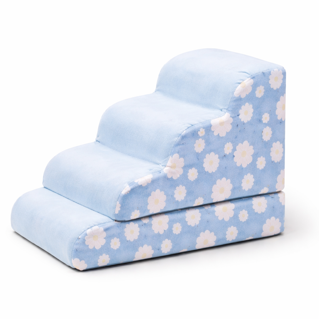 Amble Orthopedic Dog Stairs in Blue floral, 4-step
