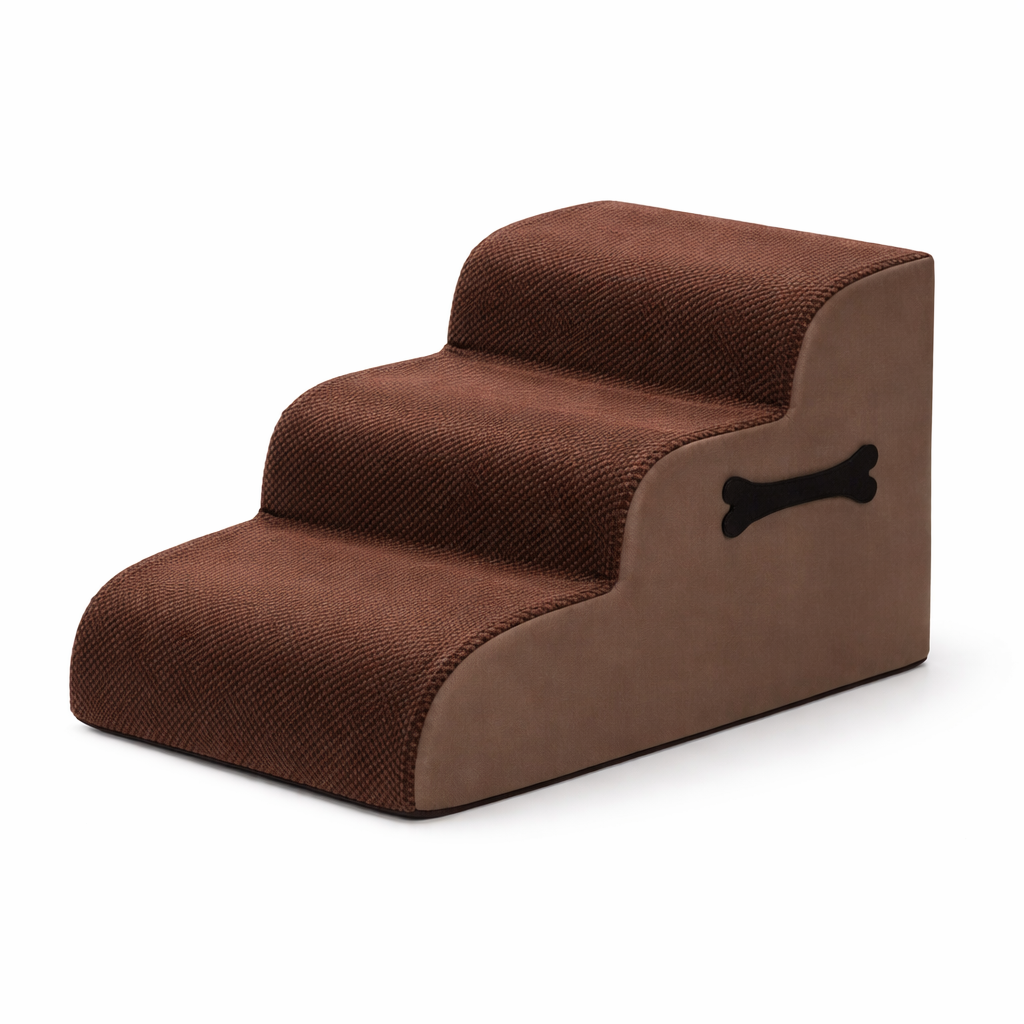 Amble Orthopedic Dog Stairs in Brown, 3-step