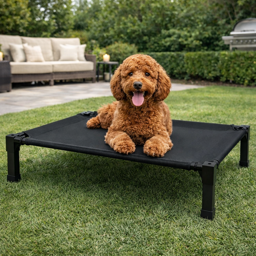 Doodle on the oxford black Perch elevated cooling dog cot