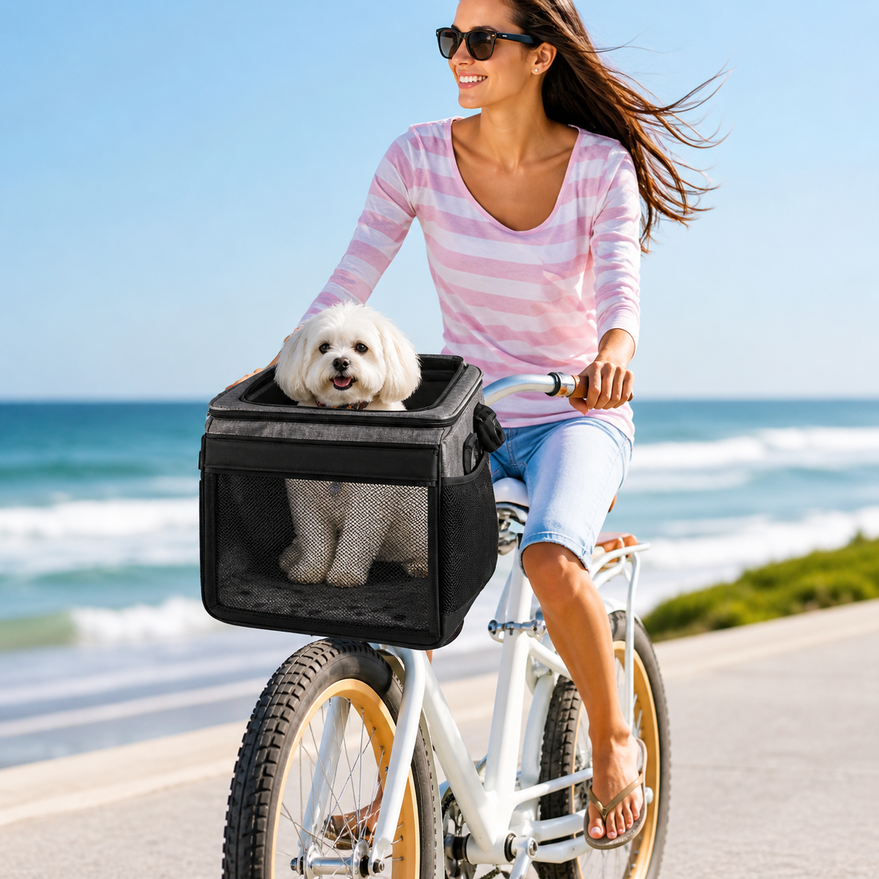 The Fur Lodge Expandable Dog Bike Basket Carrier for Small Pets
