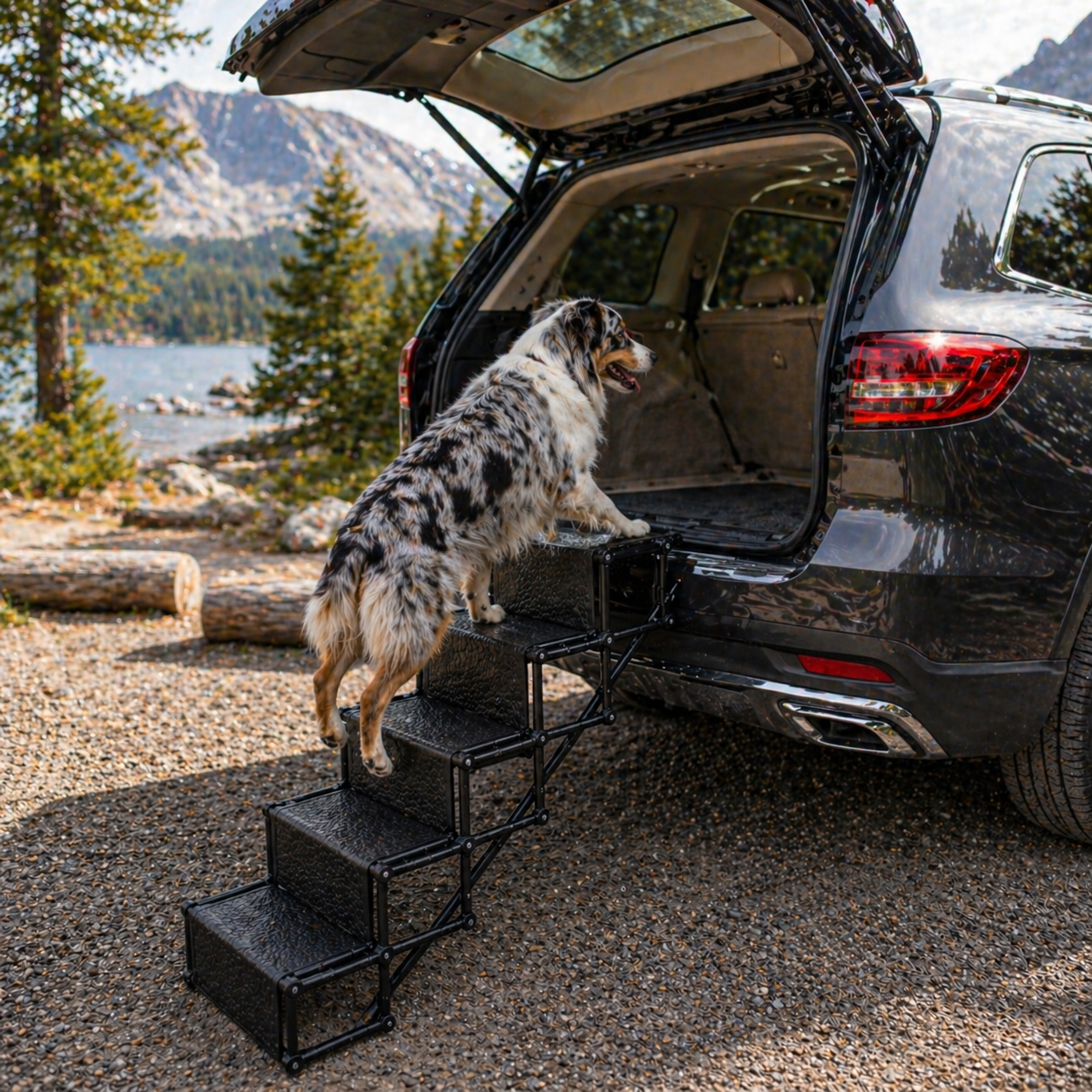 Boost Foldable Dog Car Stairs — reinforced steel frame with textured non-slip steps
