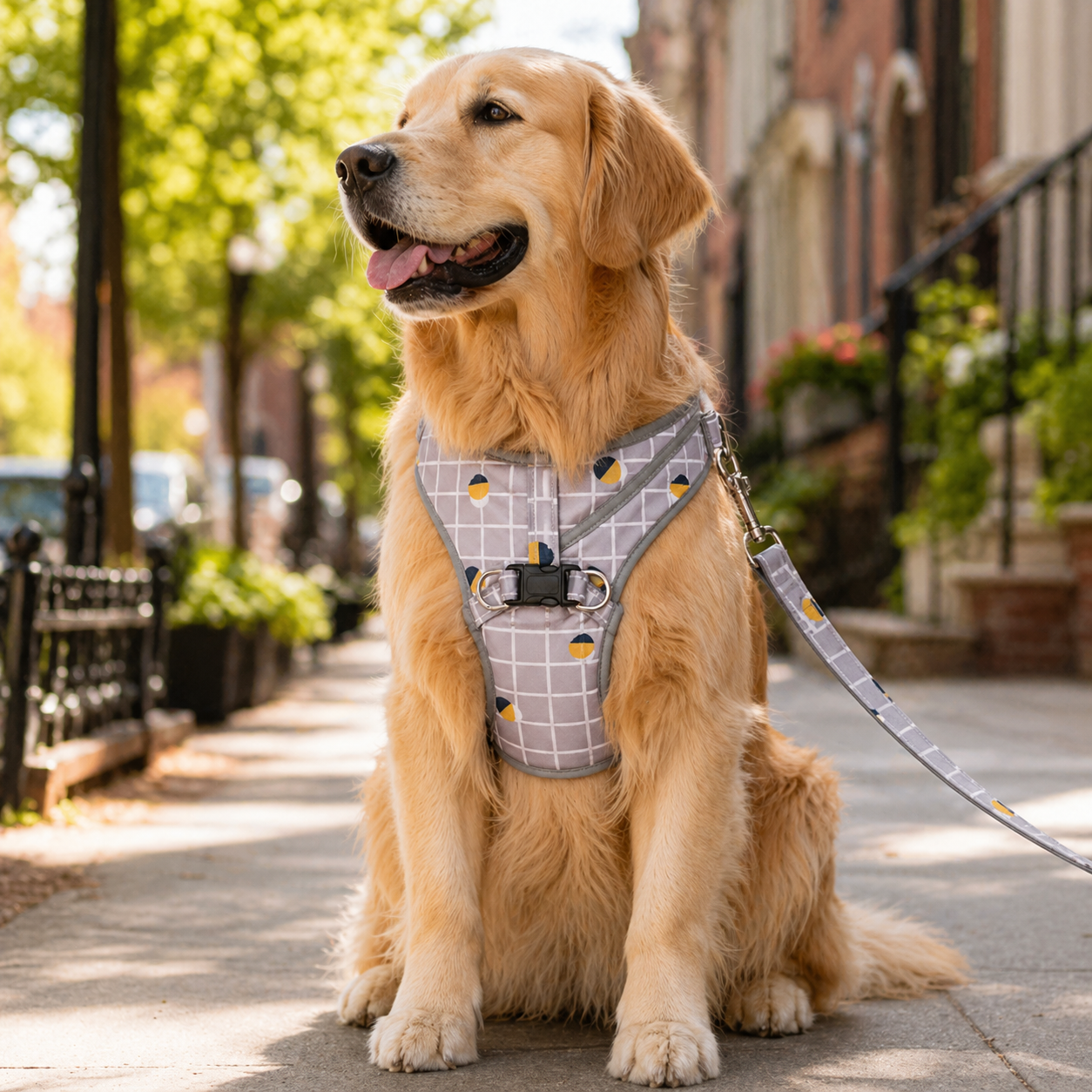 The Fur Lodge Plaid Reflective Dog Harness and Leash Set