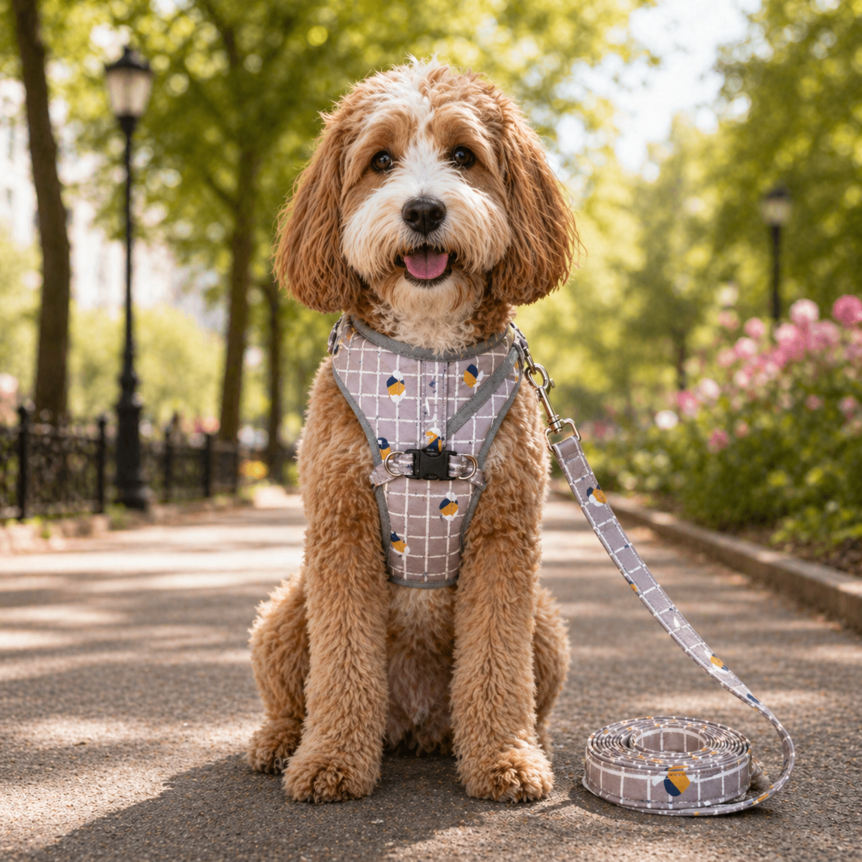 The Fur Lodge Plaid Reflective Dog Harness and Leash Set