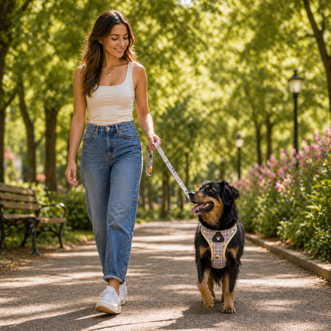 The Fur Lodge Plaid Reflective Dog Harness and Leash Set