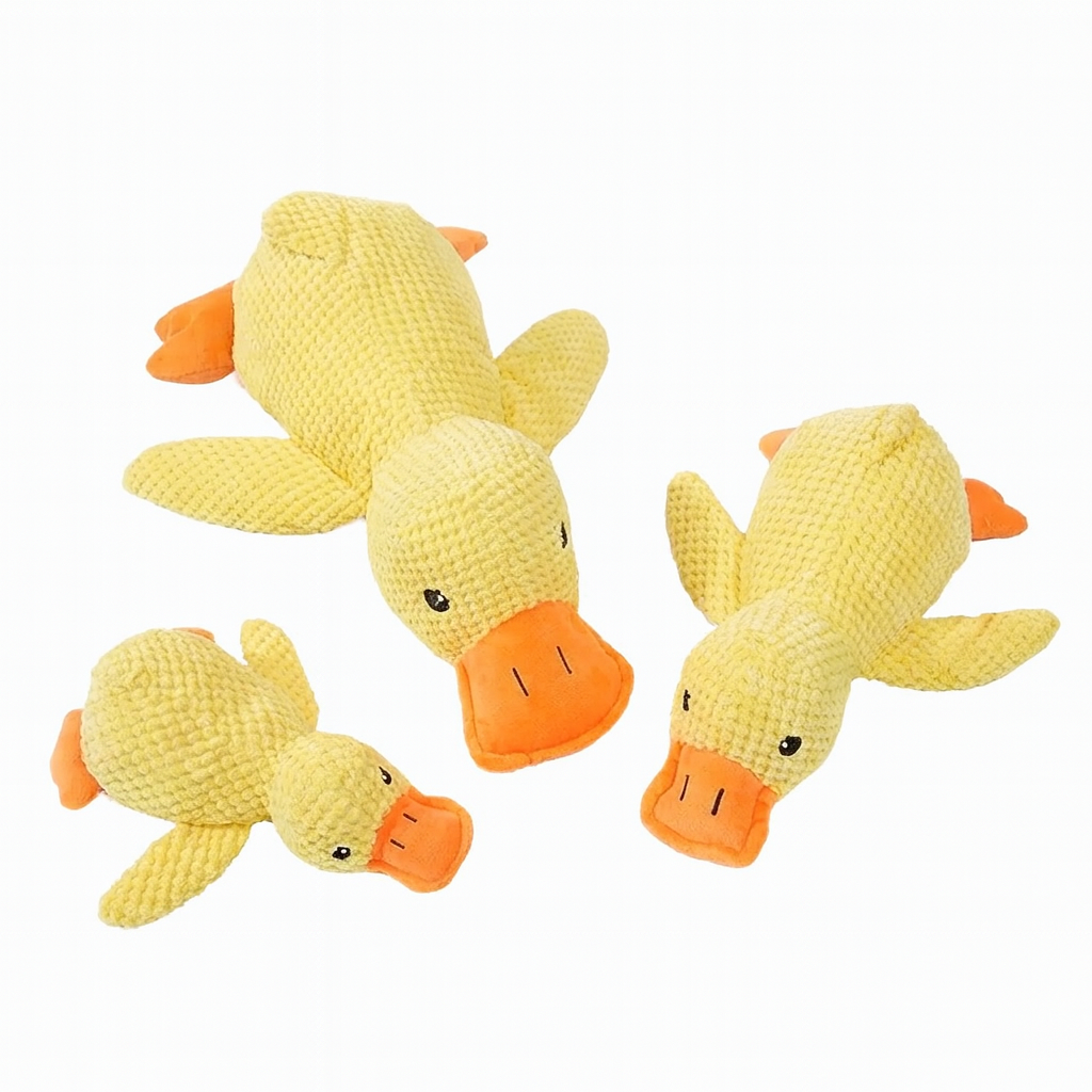 Nuzzinel Quackers plush duck dog toy in three sizes