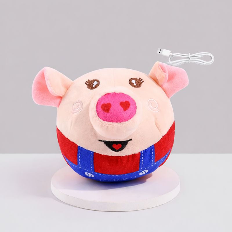 Bounce automatic rolling plush dog ball, red pig design with USB charging