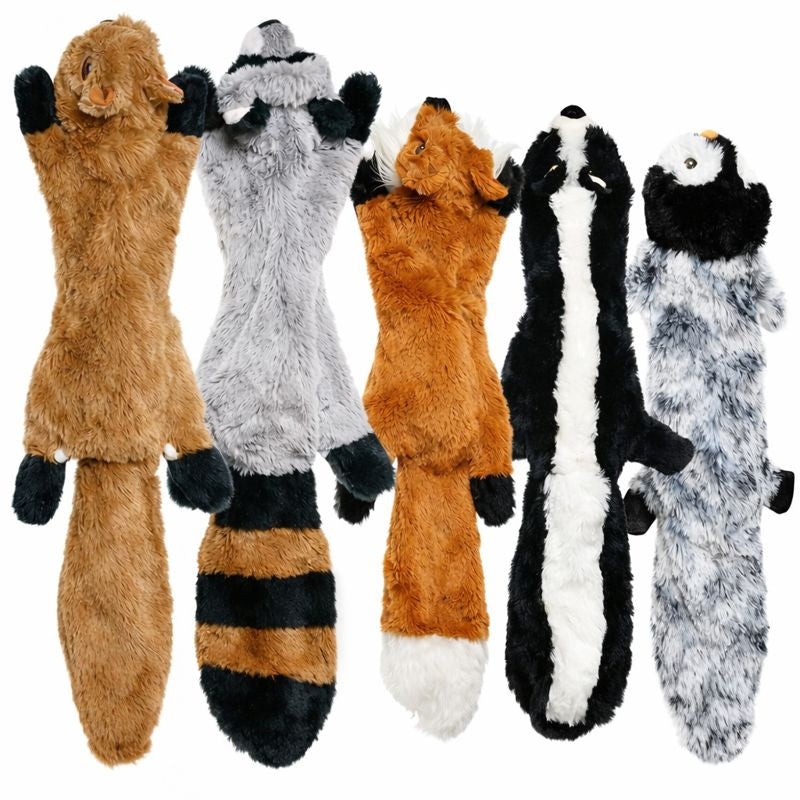 Rascal crinkle squeaky dog toys — group of plush critter shapes