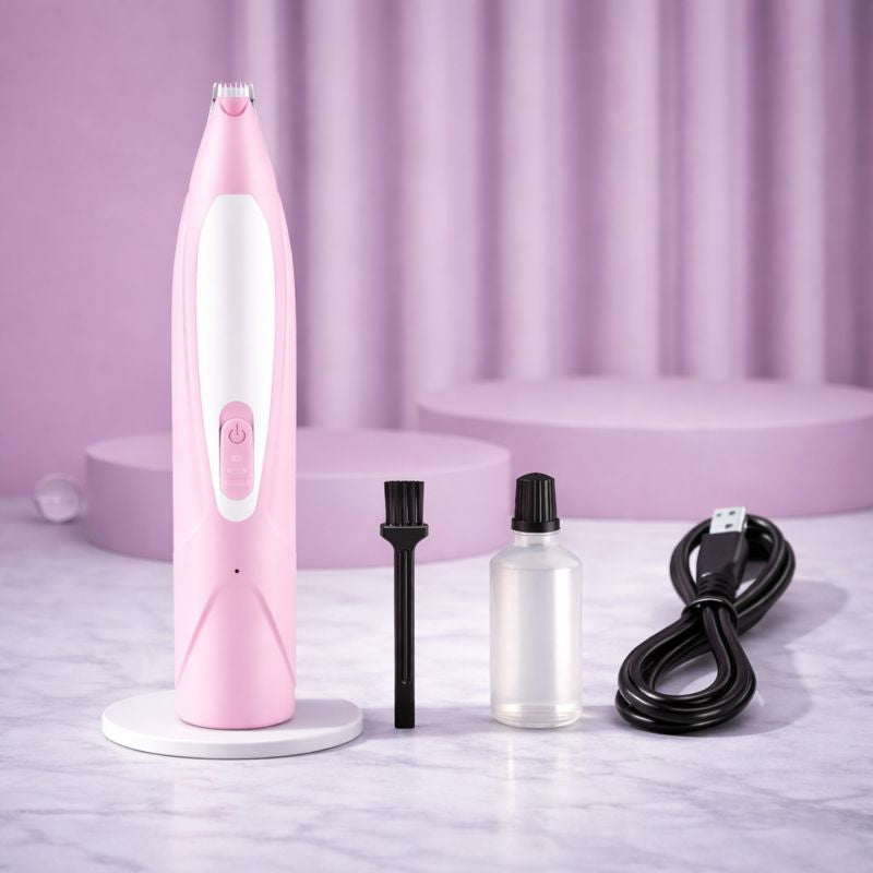 Pixie LED dog grooming trimmer in pink with accessory set