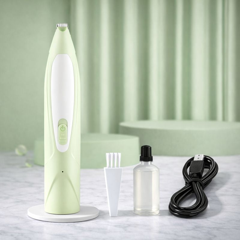Pixie LED dog grooming trimmer in green with accessory set