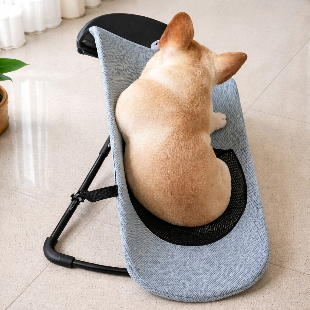 French Bulldog settling into the Sway rocking dog bed