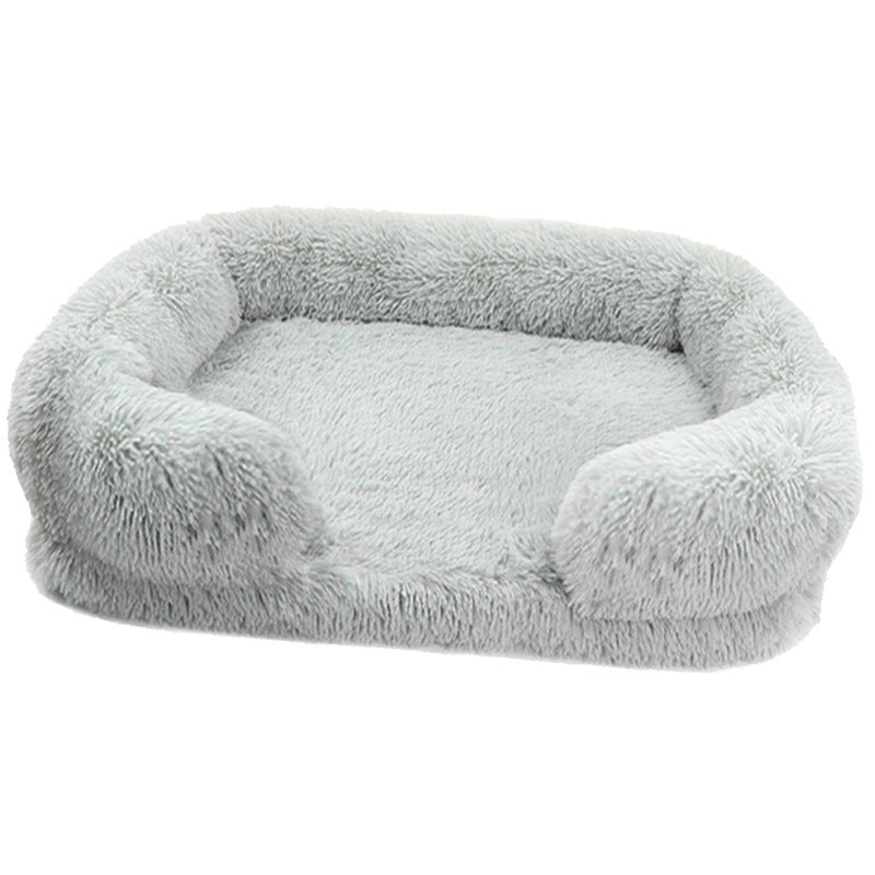 Light grey Nuzzinel Biscuit calming sofa dog bed
