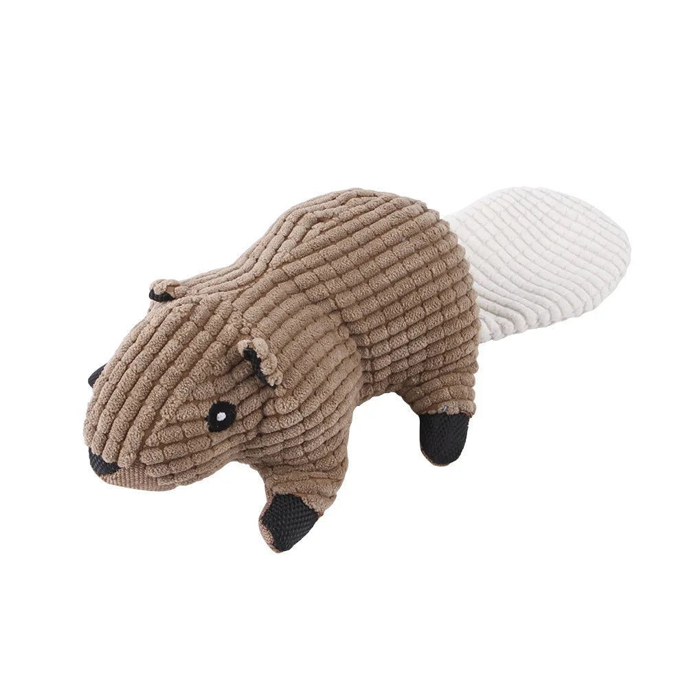 Cordy squirrel corduroy plush squeaky dog toy by Nuzzinel