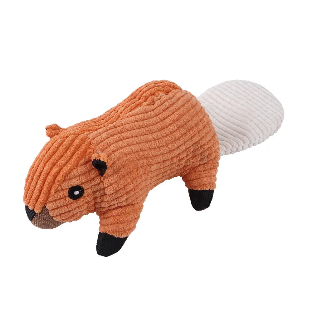 Cordy squirrel corduroy plush squeaky dog toy by Nuzzinel