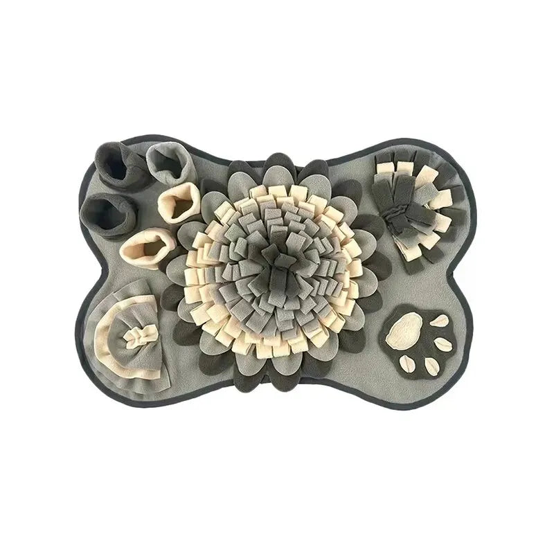 Truffle snuffle dog mat in grey, bone-shaped foraging mat