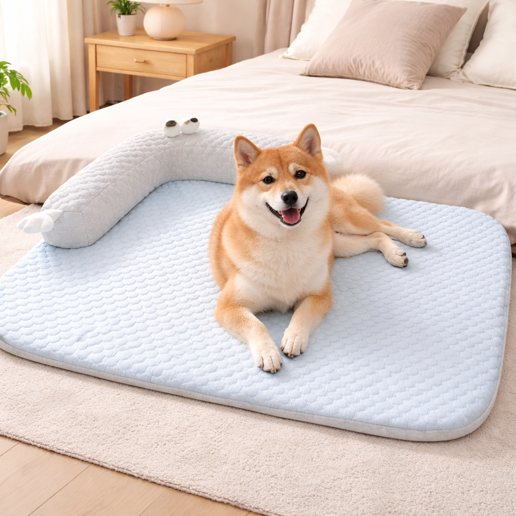 The Fur Lodge Luxury Silk Padded Cooling Mat for Dogs & Cats Blue