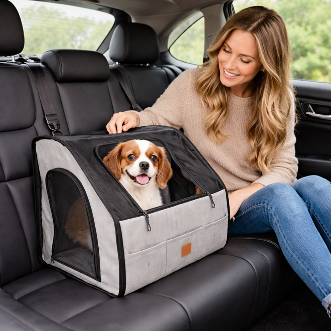 The Fur Lodge Foldable Pet Car Seat Carrier