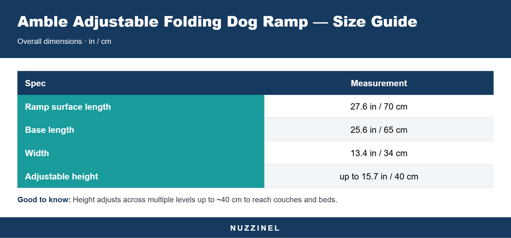 Amble Adjustable Folding Dog Ramp — Size guide