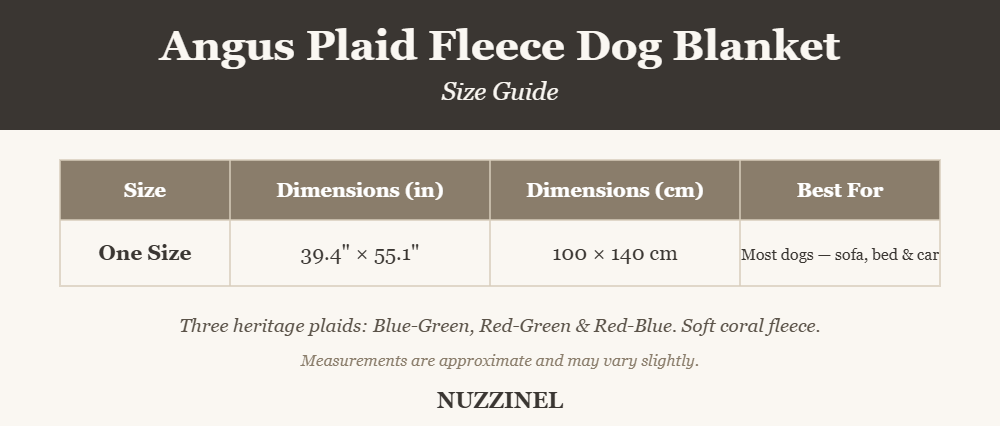 Angus Plaid Fleece Dog Blanket — Size guide