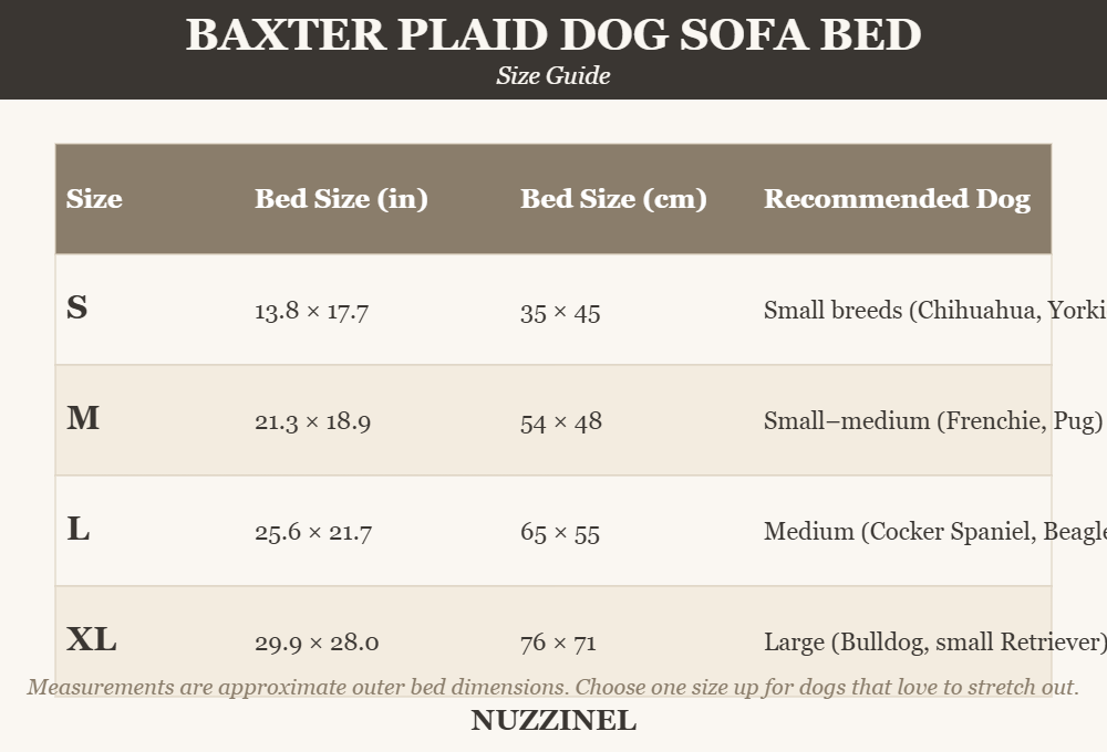 Baxter Plaid Dog Sofa Bed — Size guide