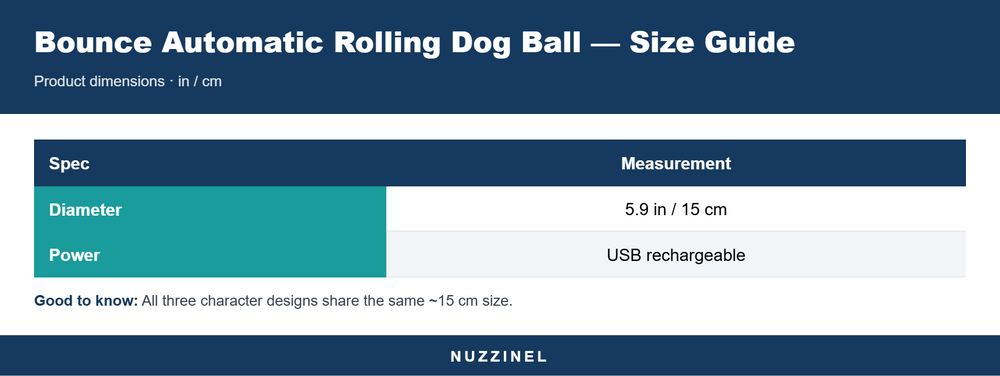 Bounce Automatic Rolling Dog Ball — Size guide