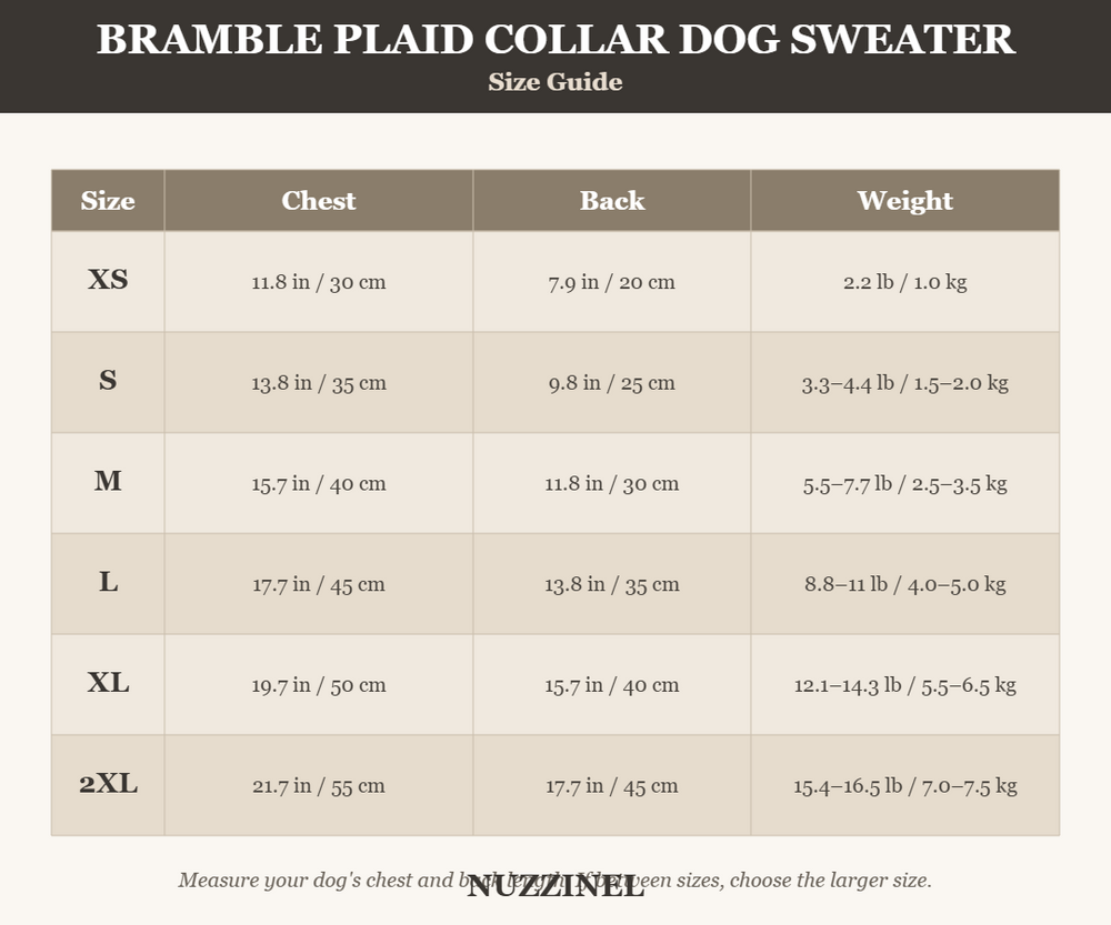 Bramble Plaid Collar Dog Sweater — Size guide