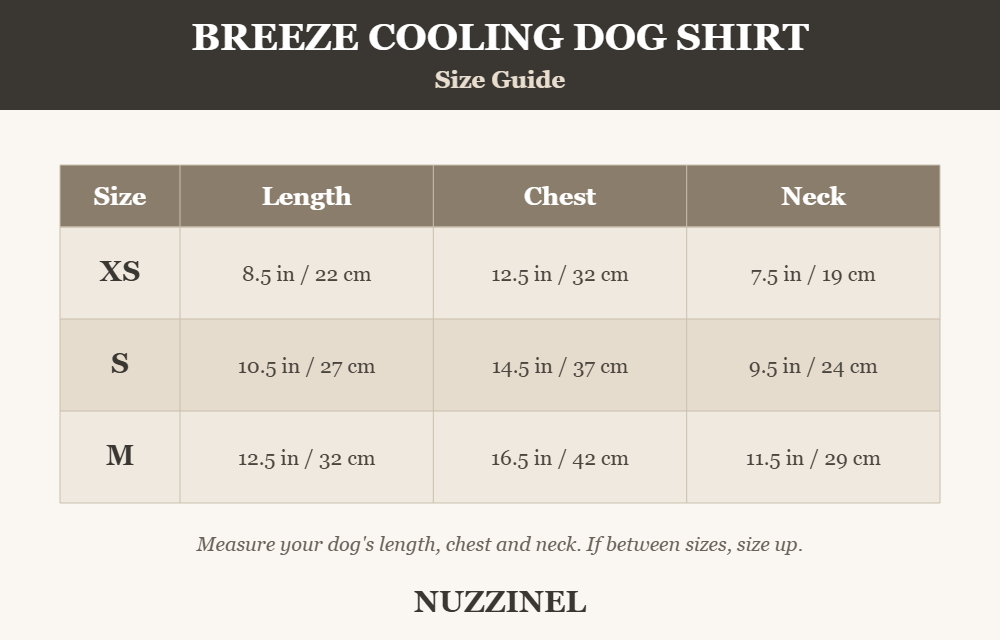 Breeze Cooling Dog Shirt — Size guide