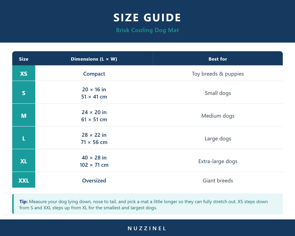 Brisk Cooling Dog Mat — Size guide