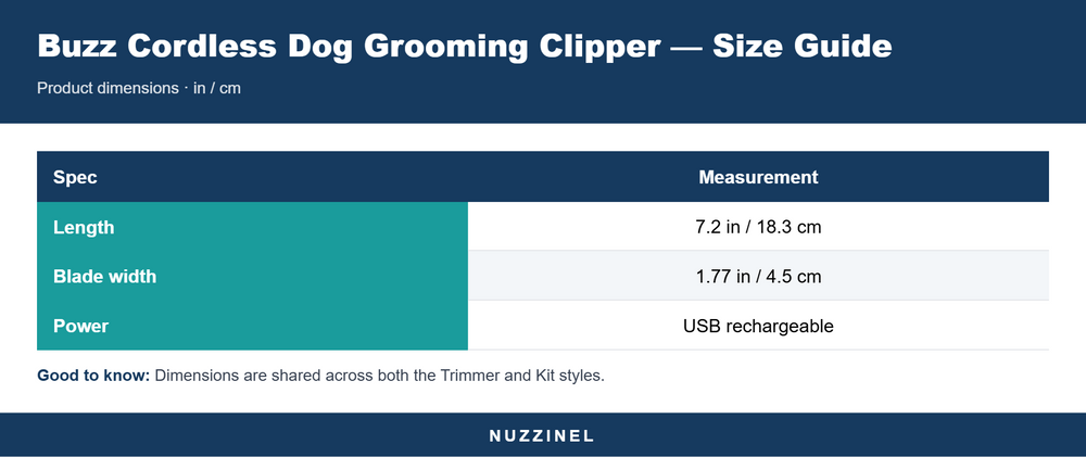 Buzz Cordless Dog Grooming Clipper — Size guide
