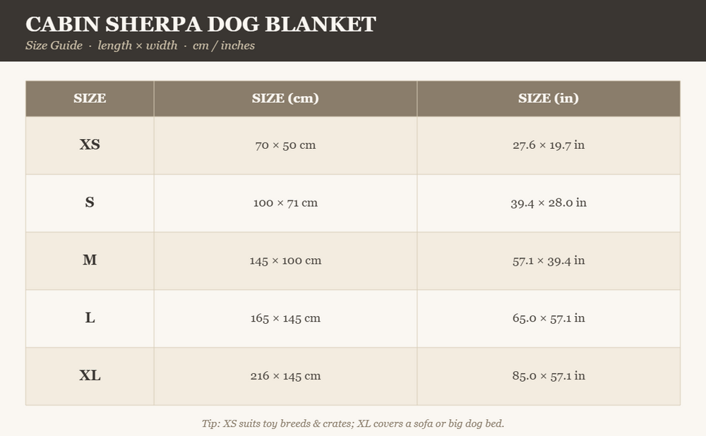 Cabin Sherpa Dog Blanket — Size guide