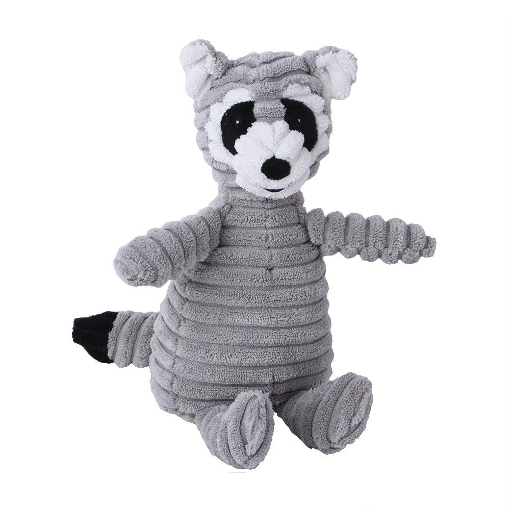 Cordy raccoon corduroy plush squeaky dog toy by Nuzzinel