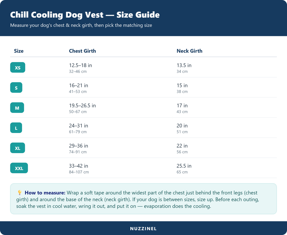 Chill Cooling Dog Vest — Size guide