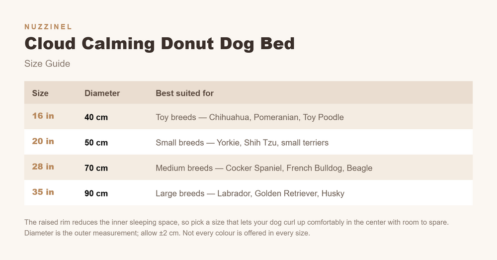 Cloud Calming Donut Dog Bed — Size guide