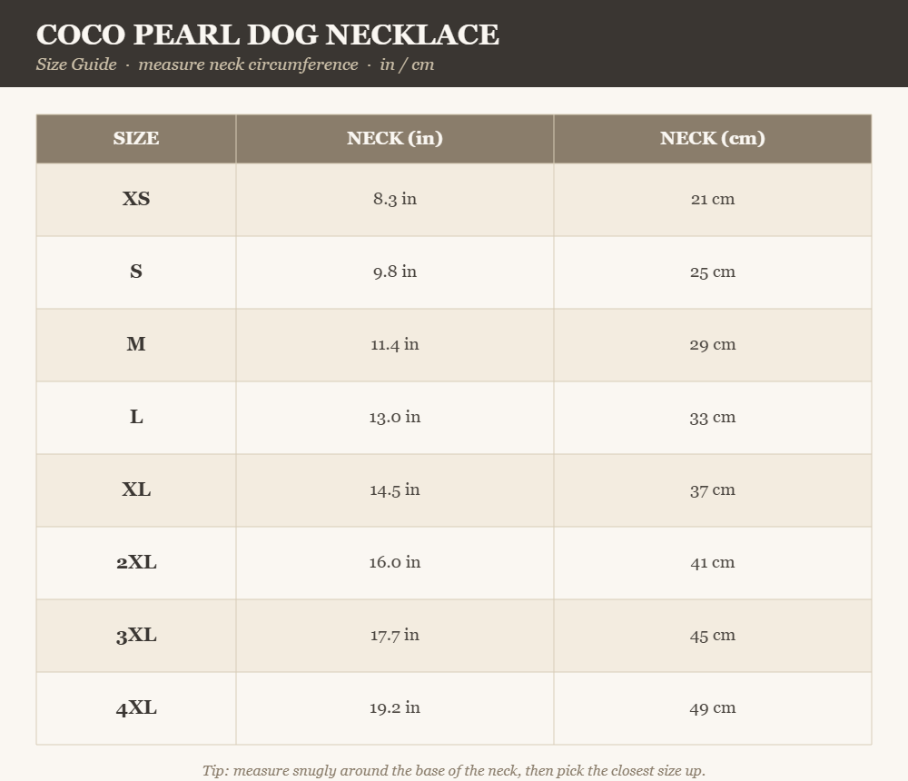 Coco Pearl Dog Necklace — Size guide