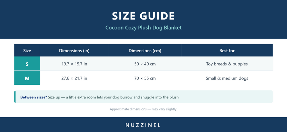 Cocoon Cozy Plush Dog Blanket — Size guide