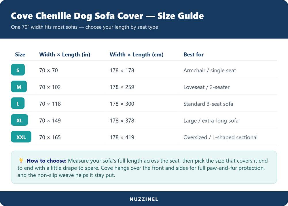 Cove Chenille Dog Sofa Cover — Size guide