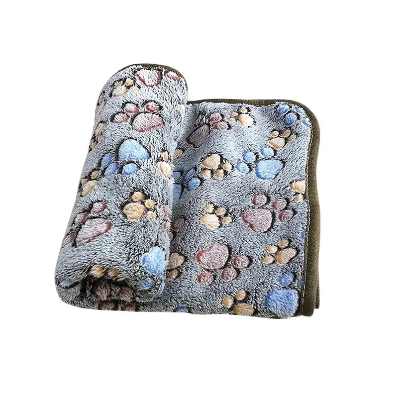 Gray paw-print coral fleece dog blanket