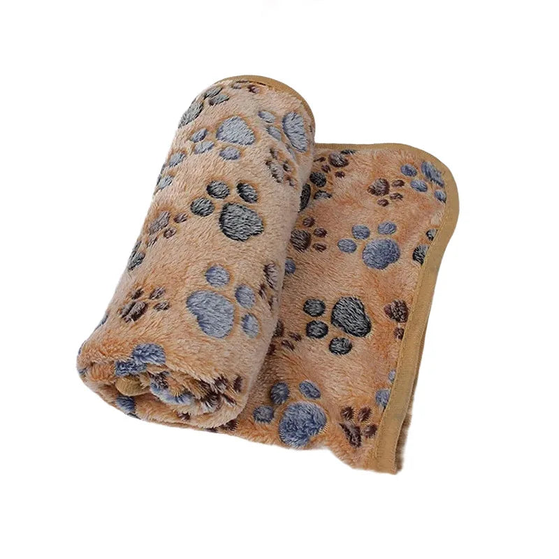 Coffee paw-print coral fleece dog blanket