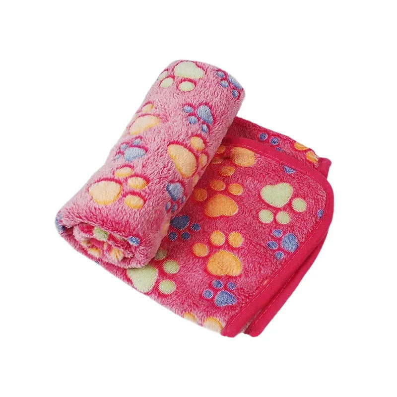 Pink paw-print coral fleece dog blanket