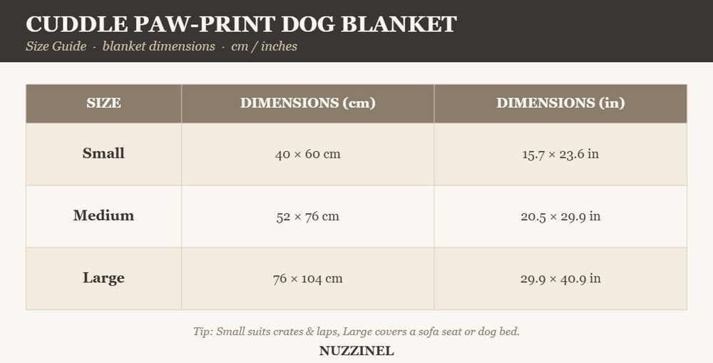 Cuddle Paw-Print Dog Blanket — Size guide