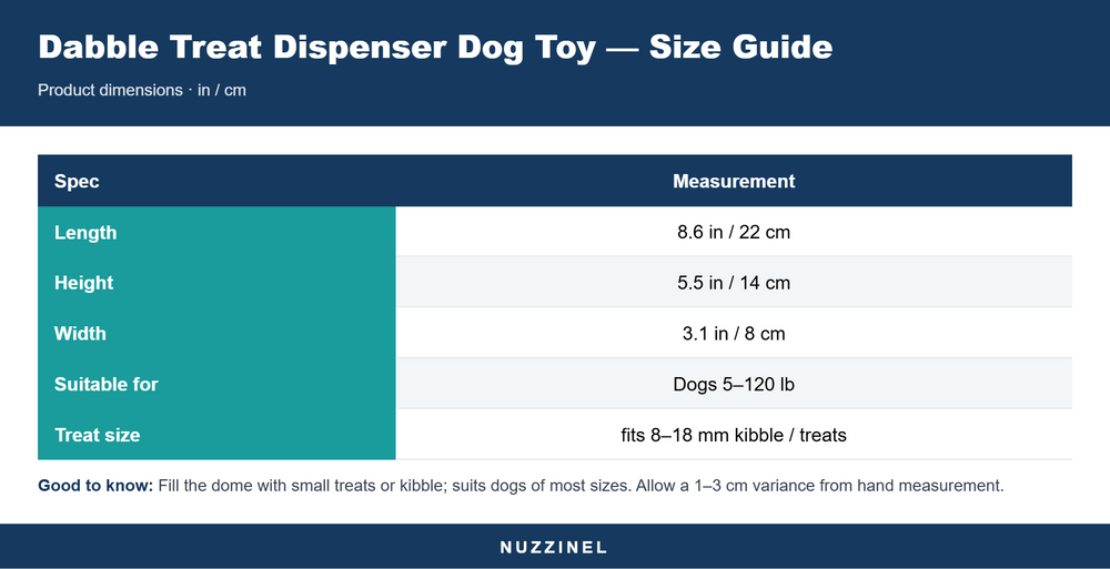 Dabble Treat Dispenser Dog Toy — Size guide