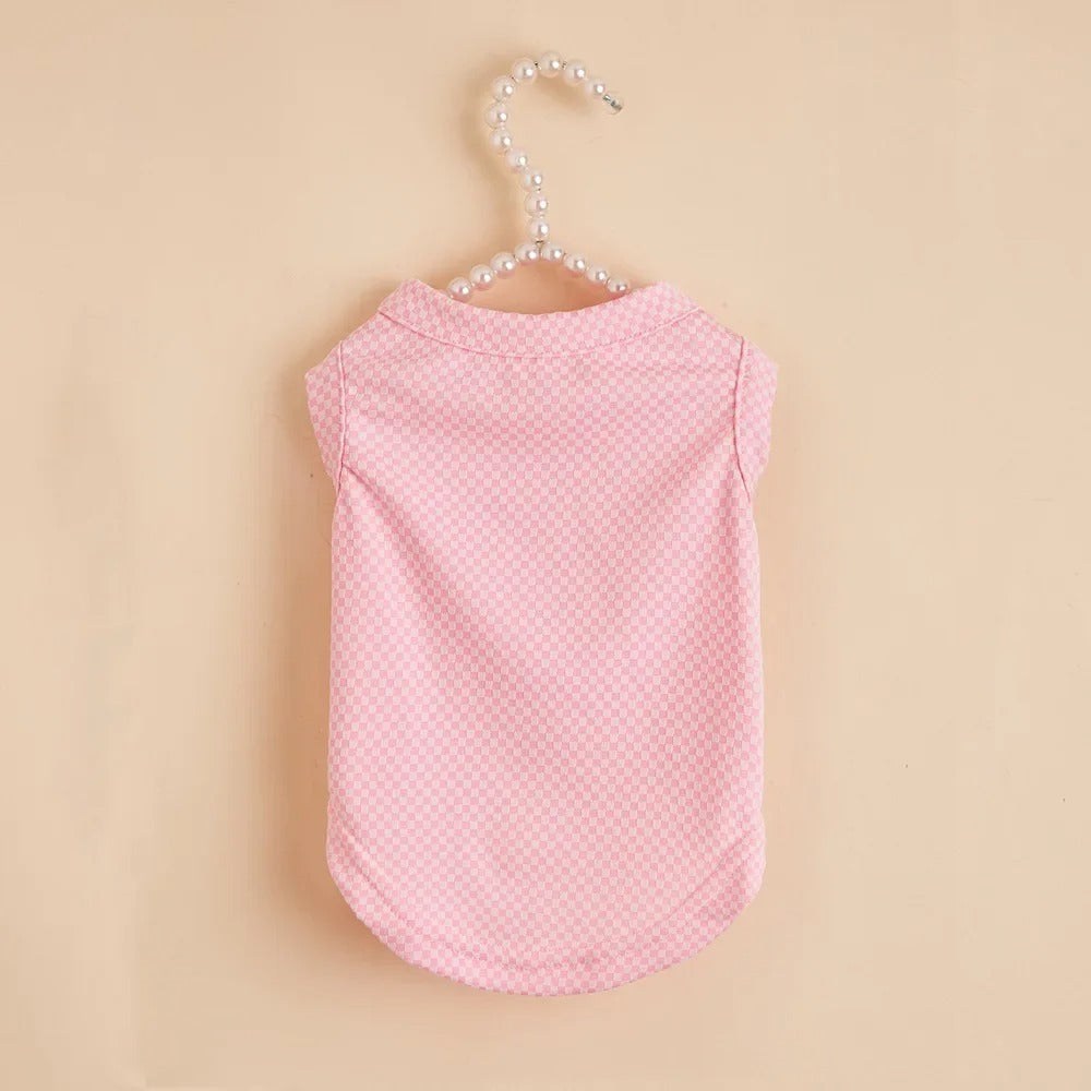 Pink micro-check lightweight cooling dog shirt