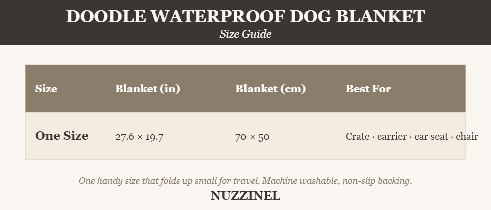 Doodle Waterproof Dog Blanket — Size guide