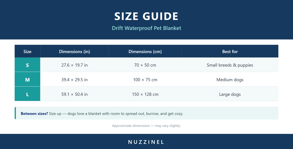 Drift Waterproof Pet Blanket — Size guide