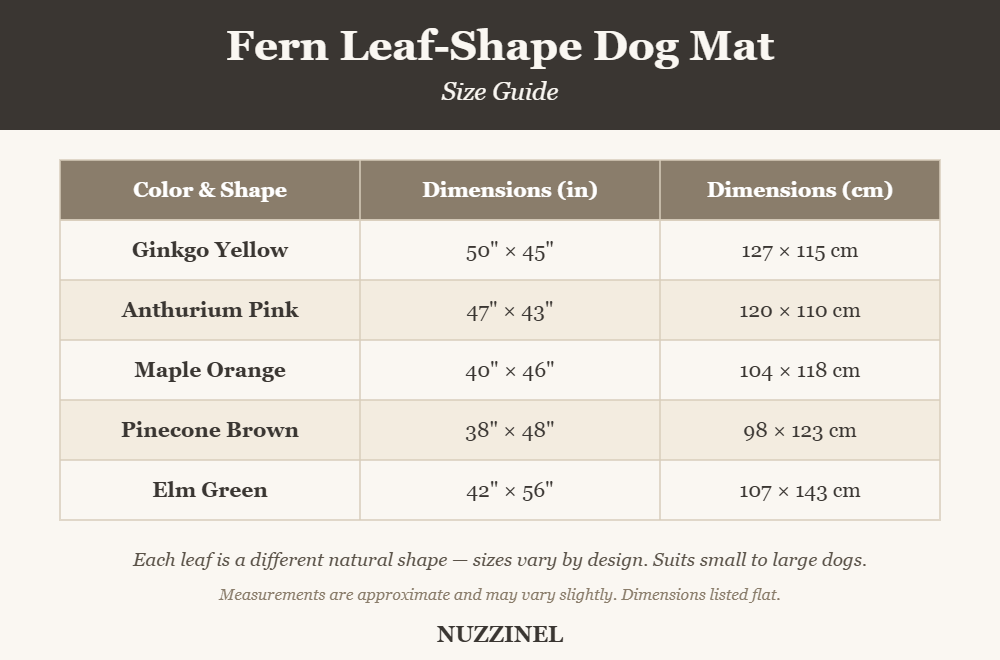 Fern Leaf-Shape Dog Blanket Mat — Size guide