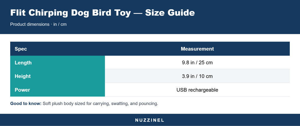 Flit Chirping Dog Bird Toy — Size guide