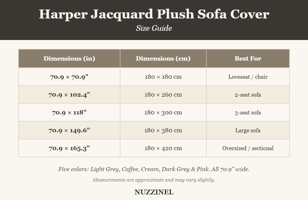 Harper Jacquard Plush Sofa Cover — Size guide