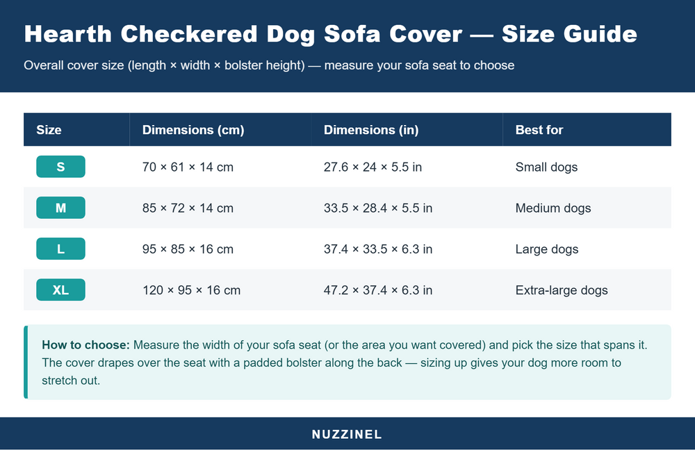 Hearth Checkered Dog Sofa Cover — Size guide