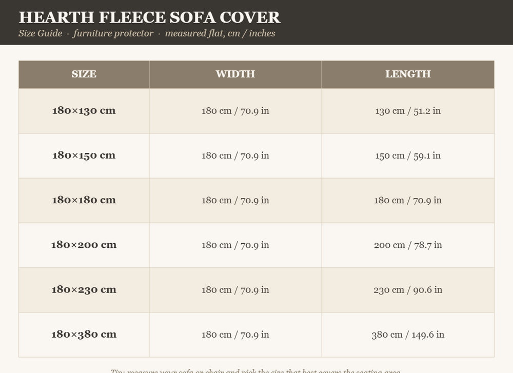 Hearth Fleece Sofa Cover & Furniture Protector — Size guide