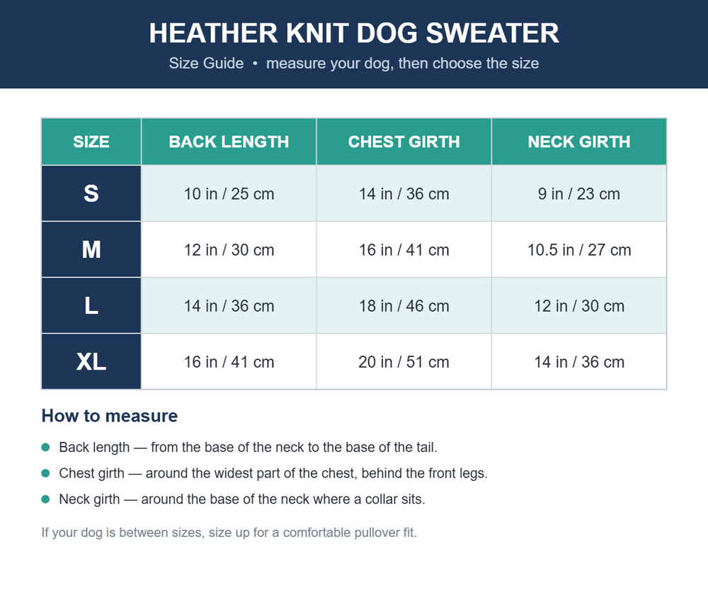 Heather Knit Dog Sweater — Size guide